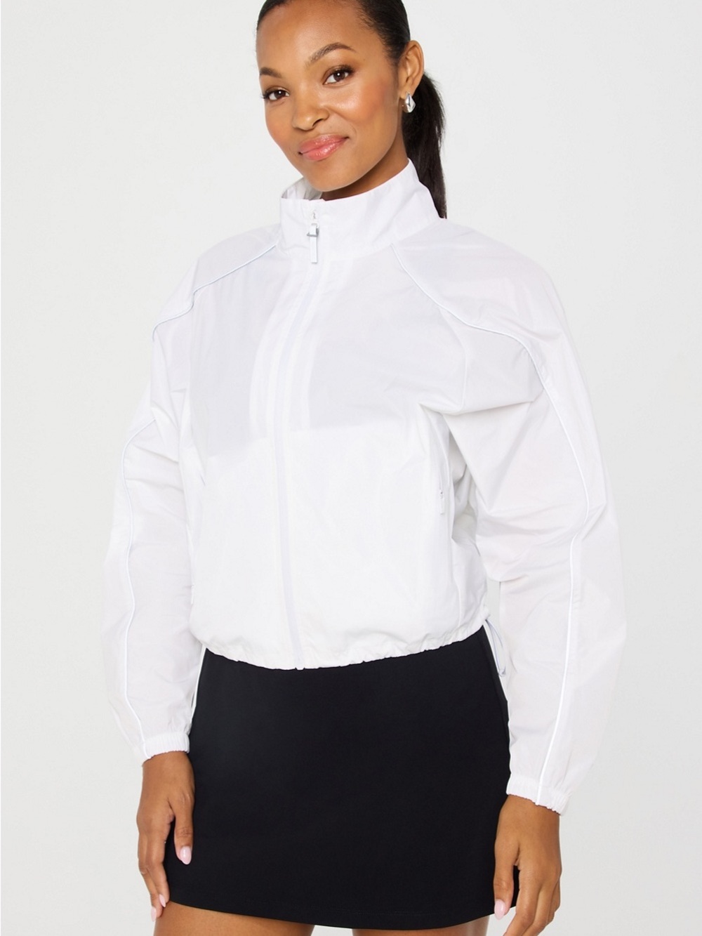 Fabletics White Zip-Front Lightweight Bomber Jacket